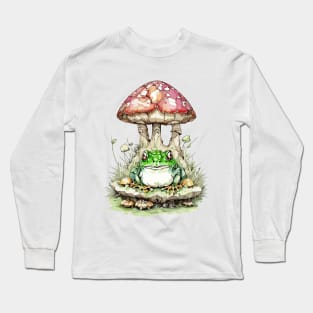 Watercolor Cottagecore Mushroom frog Long Sleeve T-Shirt